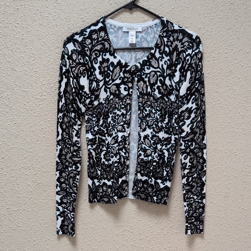White House Black Market Blue and Gray Swirl Top